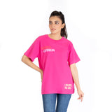 Fuchsia Fedora Crew Neck Typography Tee - OSSW1230002