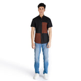 Black Brown Block Color Regular Collar Shirt-OSSM3230002