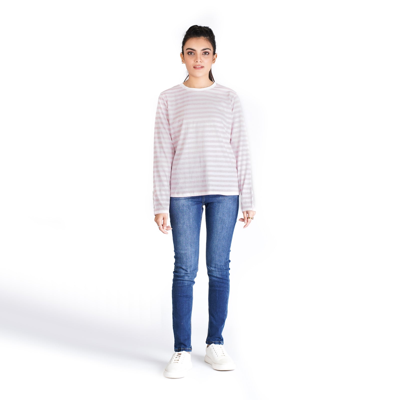 Pink Striped Full Sleeve T-Shirt - OSSW1230009
