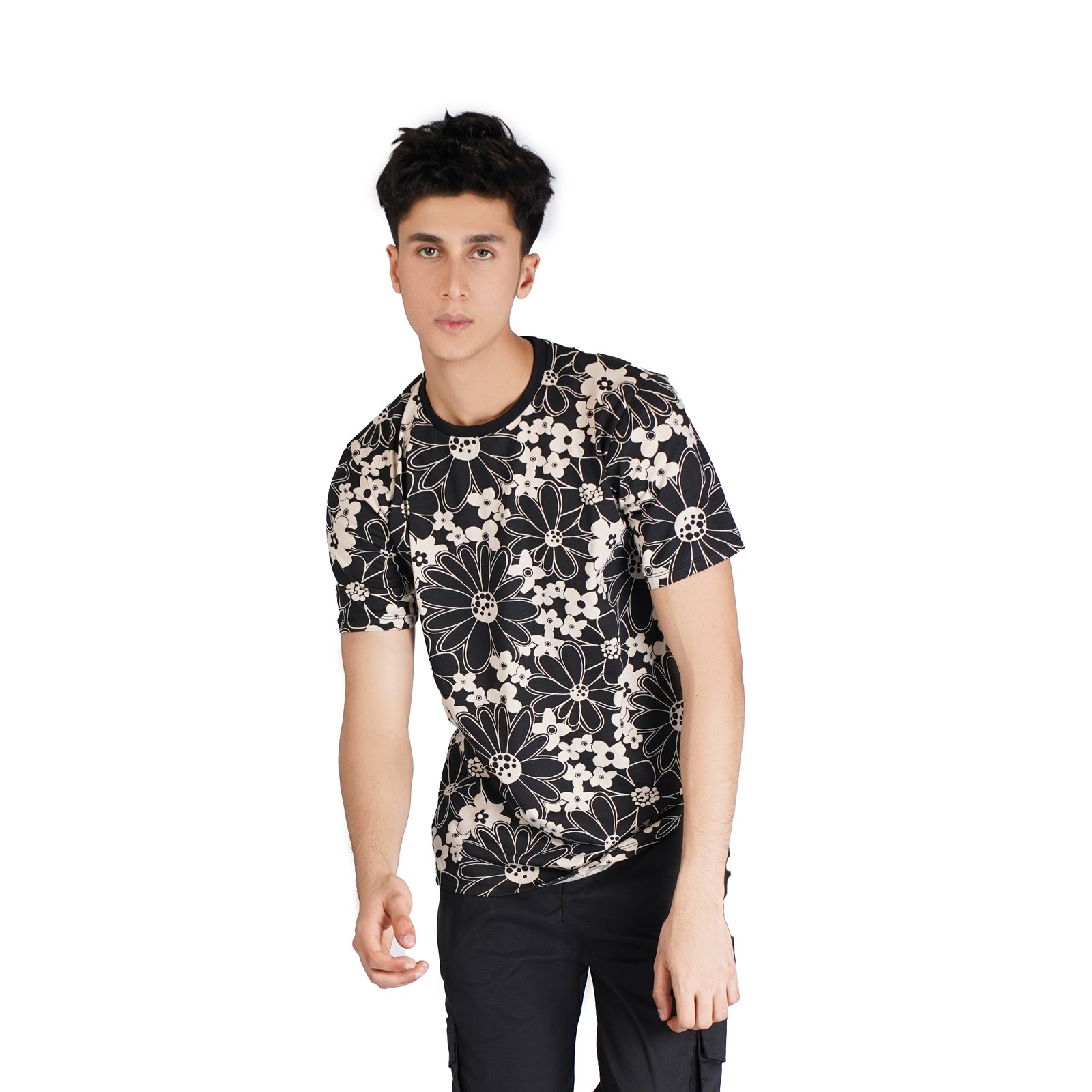 Beige and Black Printed T-Shirt - OSSM1230029