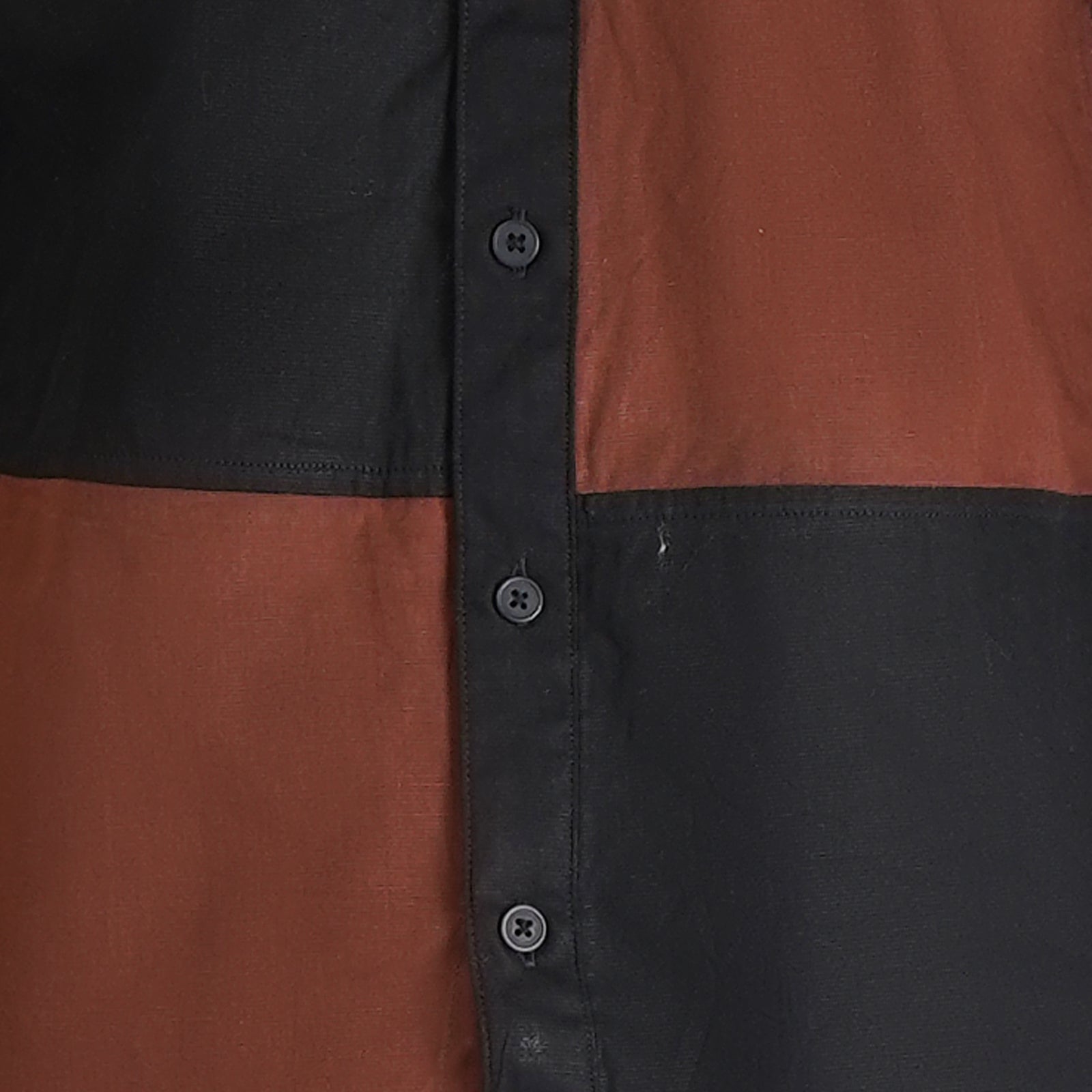 Black Brown Block Color Regular Collar Shirt-OSSM3230002