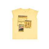 Pastel Yellow Cap Sleeve Graphic Tee - OSSW1230004