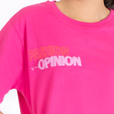 Fuchsia Fedora Crew Neck Typography Tee - OSSW1230002