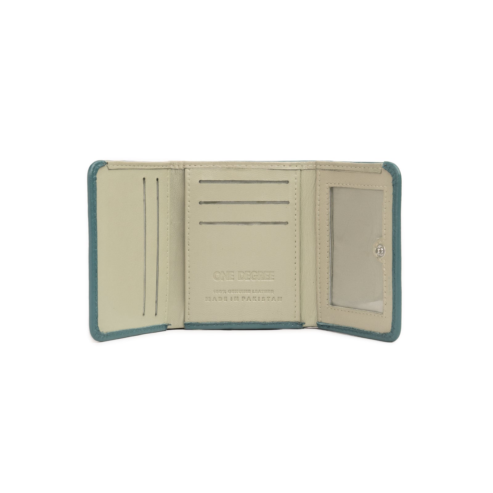 Teal and Light Green Tri Fold Women's Leather Wallet-1