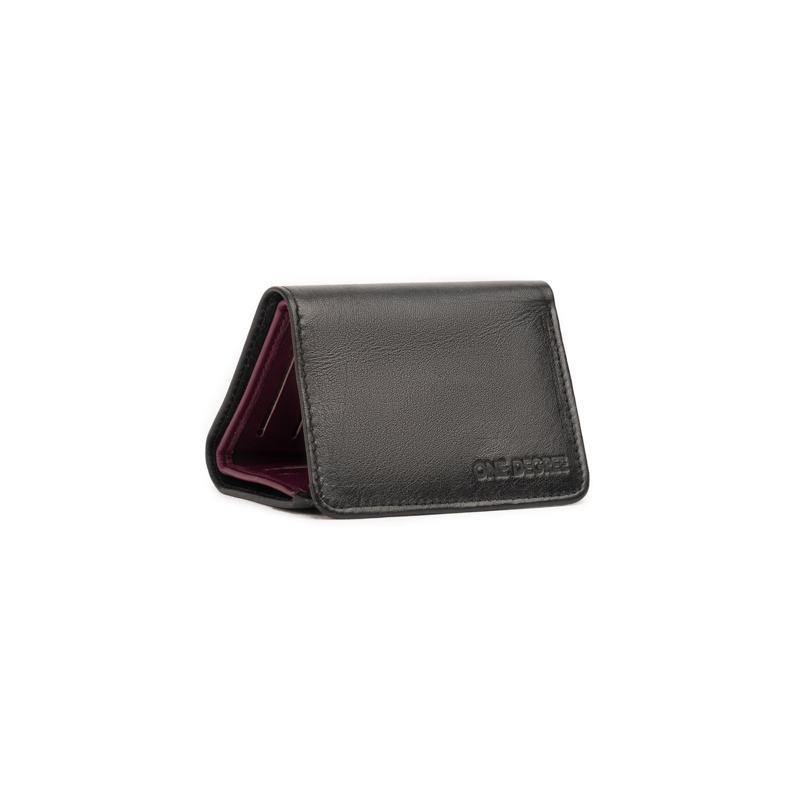 Black and Plum Tri Fold Women's Leather Wallet-1