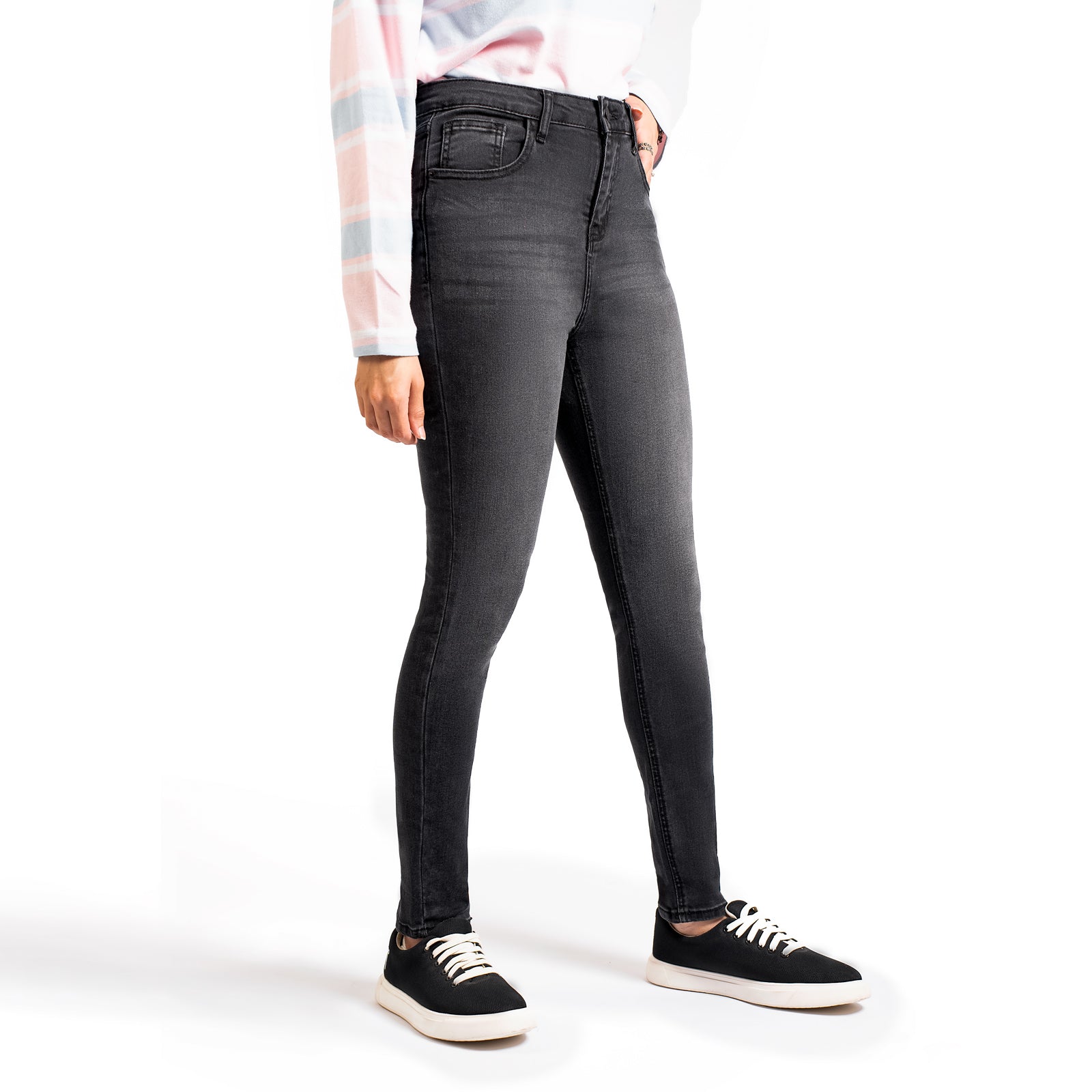 High Rise Faded Black Skinny Fit Jeans