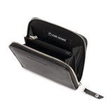 Black Zipper Leather Wallet Women's-1