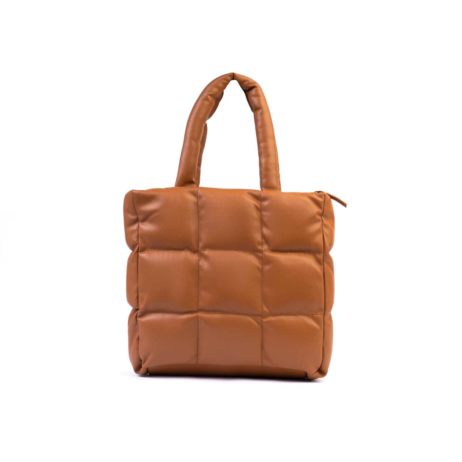 TAN QUILTED SQUARE TOTE BAG