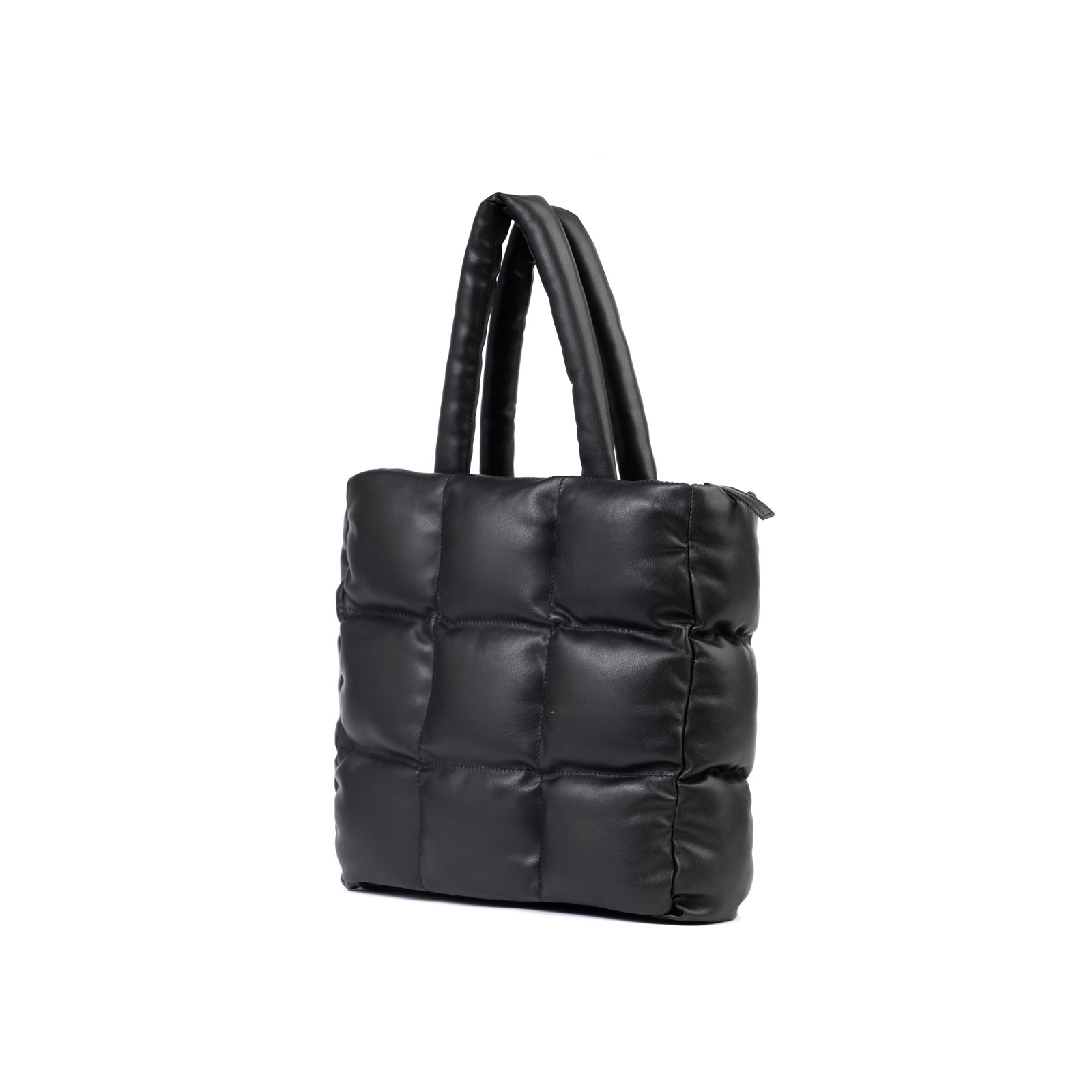 BLACK QUILTED SQUARE TOTE BAG