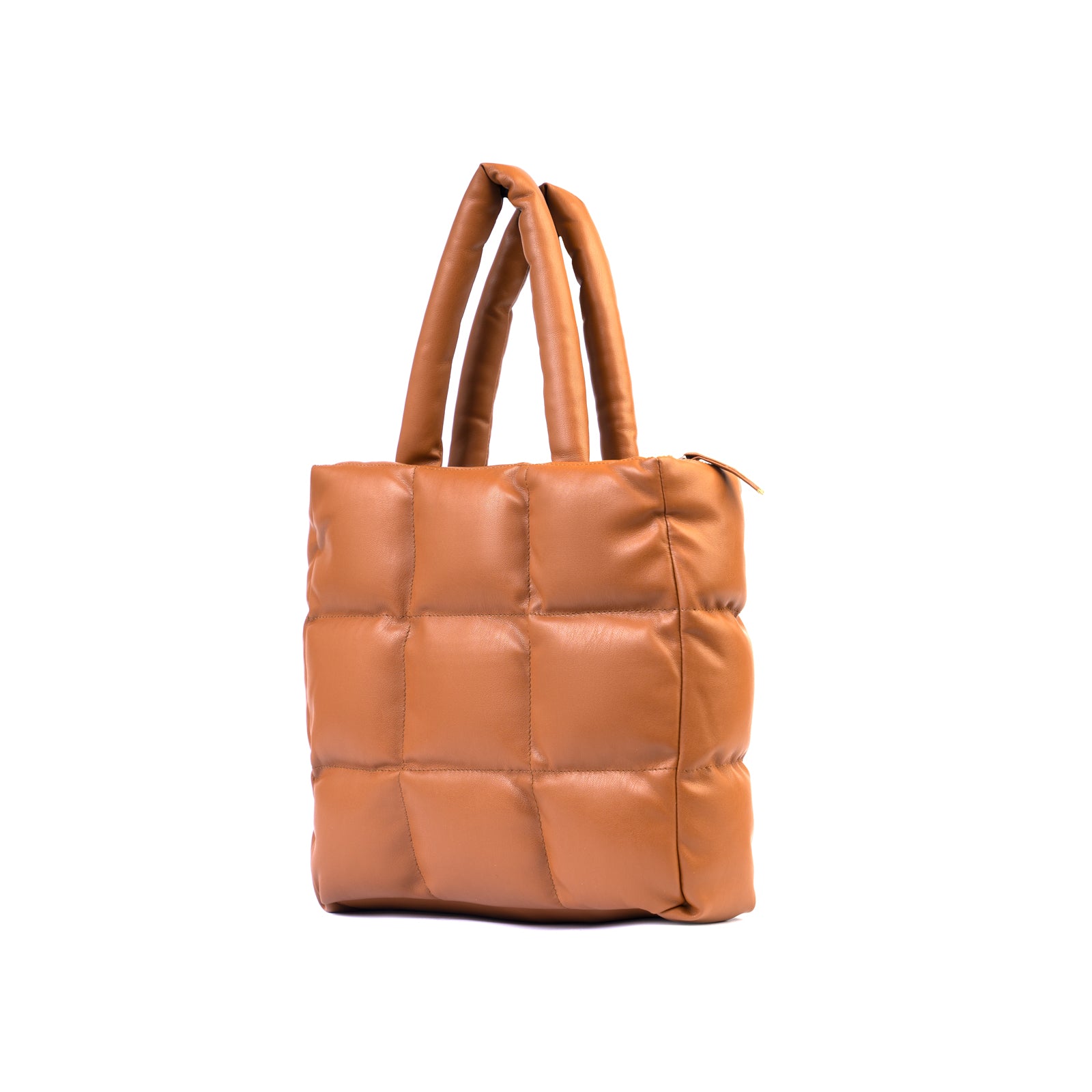 TAN QUILTED SQUARE TOTE BAG