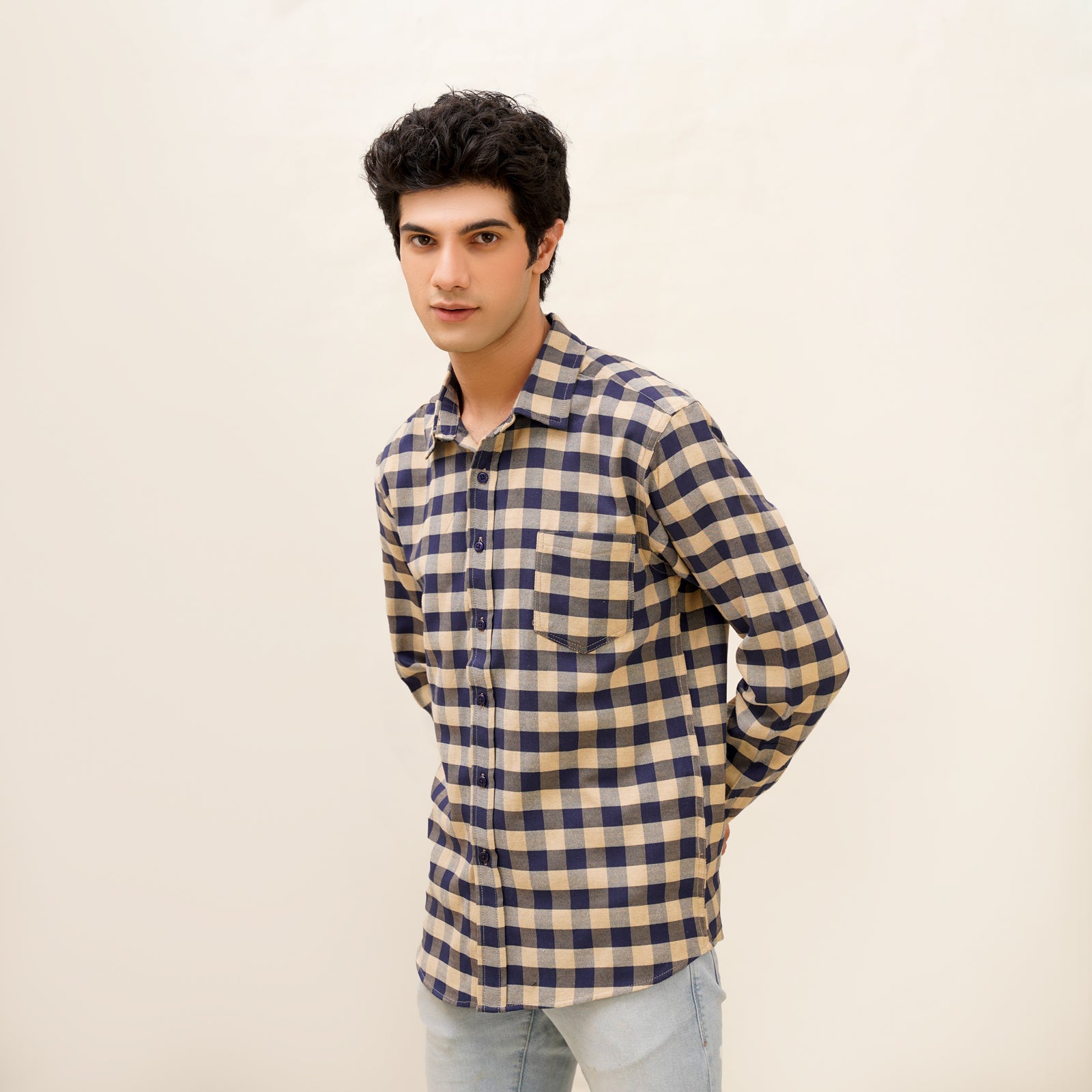 REGULAR FIT CHECKERED  Yellow and Blue SHIRT
