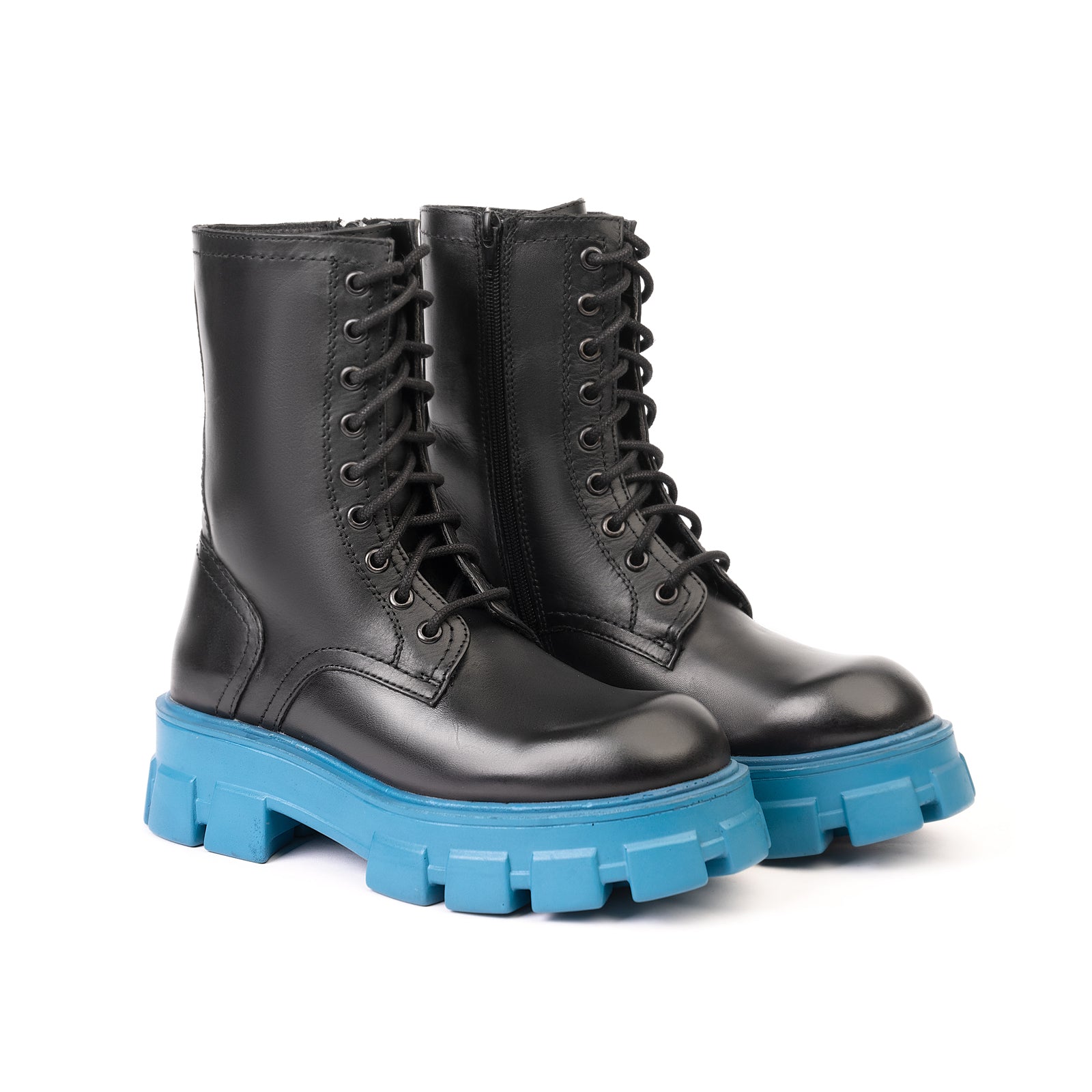 Teresia Combat Boots with Blue Sole