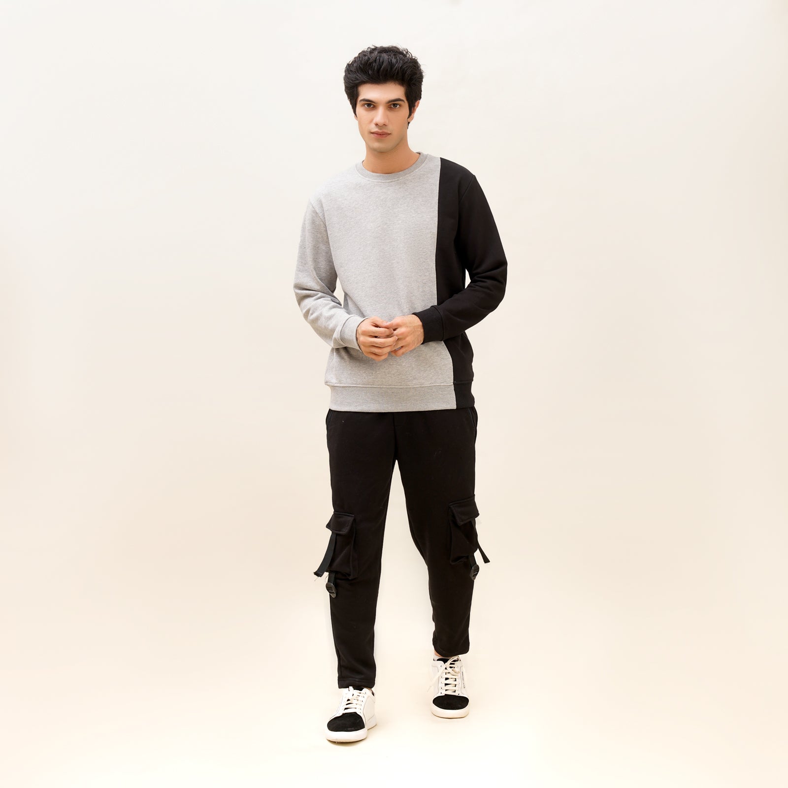 Regular Fit Grey and Black SweatShirt