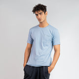 Slim Fit Basic Blue T-Shirt with Pocket